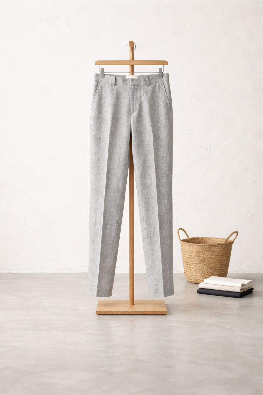 minimalist display of linen trousers (1)